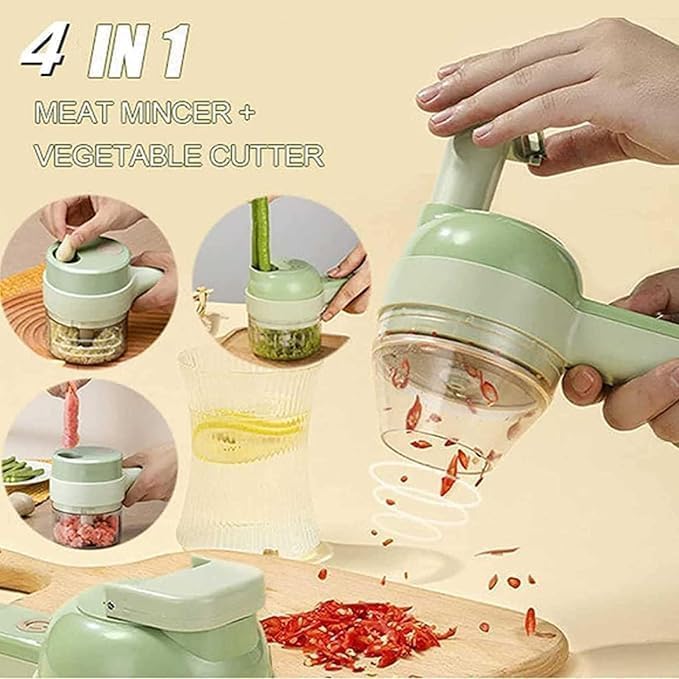 4-in-1 Electric Handheld Cooking Hammer Vegetable Cutter Set – A Multifunctional Electric Food Chopper for Effortless Slicing and Dicing of Vegetables and Fruits