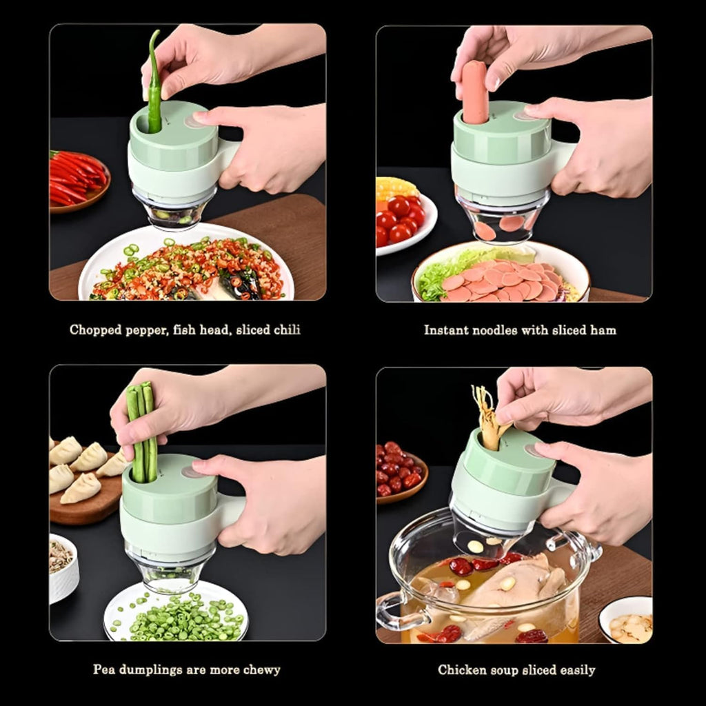 4-in-1 Electric Handheld Cooking Hammer Vegetable Cutter Set – A Multifunctional Electric Food Chopper for Effortless Slicing and Dicing of Vegetables and Fruits