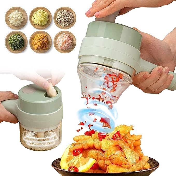 4-in-1 Electric Handheld Cooking Hammer Vegetable Cutter Set – A Multifunctional Electric Food Chopper for Effortless Slicing and Dicing of Vegetables and Fruits