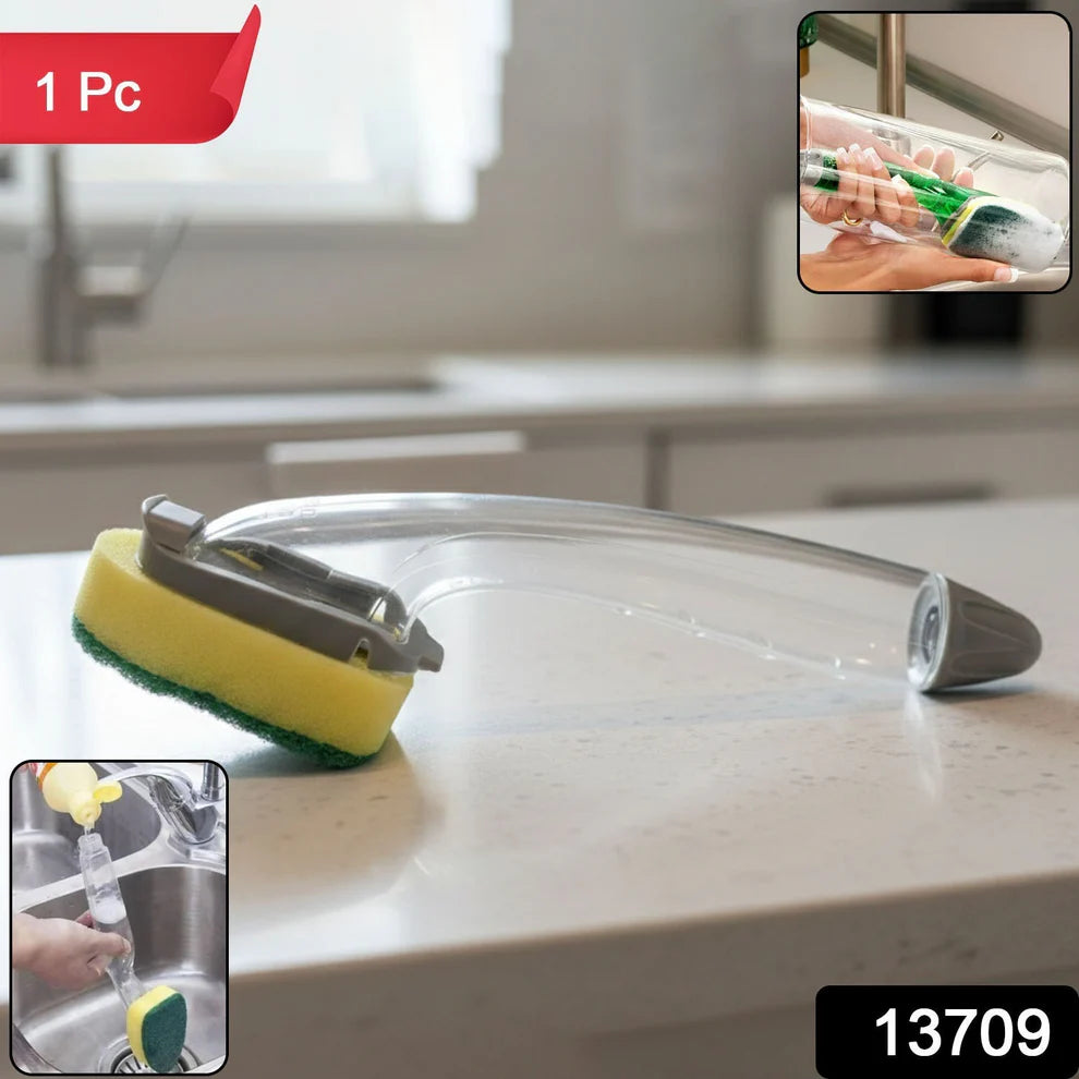 Soap Dispensing Dishwashing Scrubber Brush with Built-In Liquid Dispenser