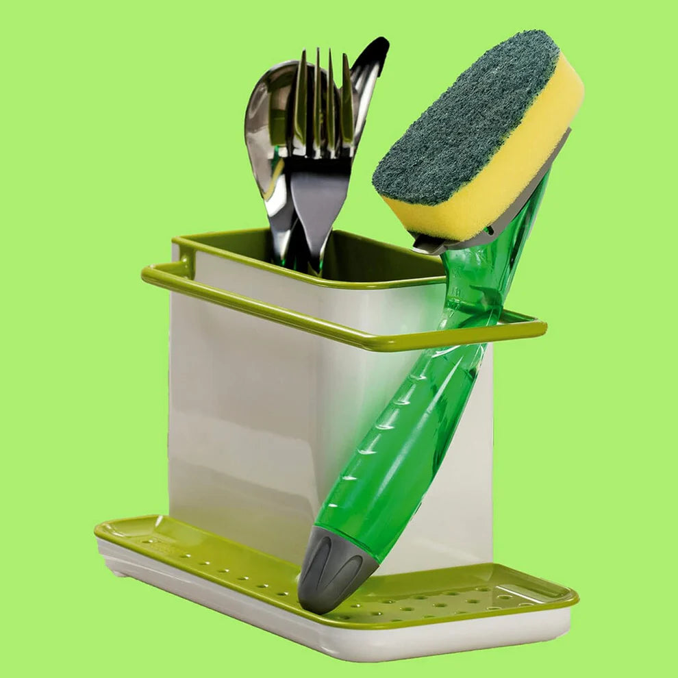 Soap Dispensing Dishwashing Scrubber Brush with Built-In Liquid Dispenser