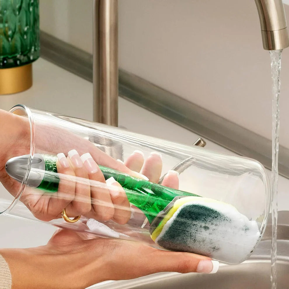 Soap Dispensing Dishwashing Scrubber Brush with Built-In Liquid Dispenser
