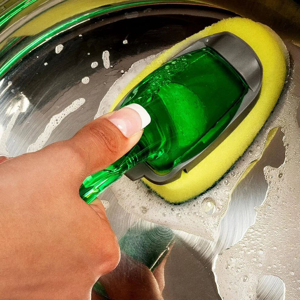Soap Dispensing Dishwashing Scrubber Brush with Built-In Liquid Dispenser