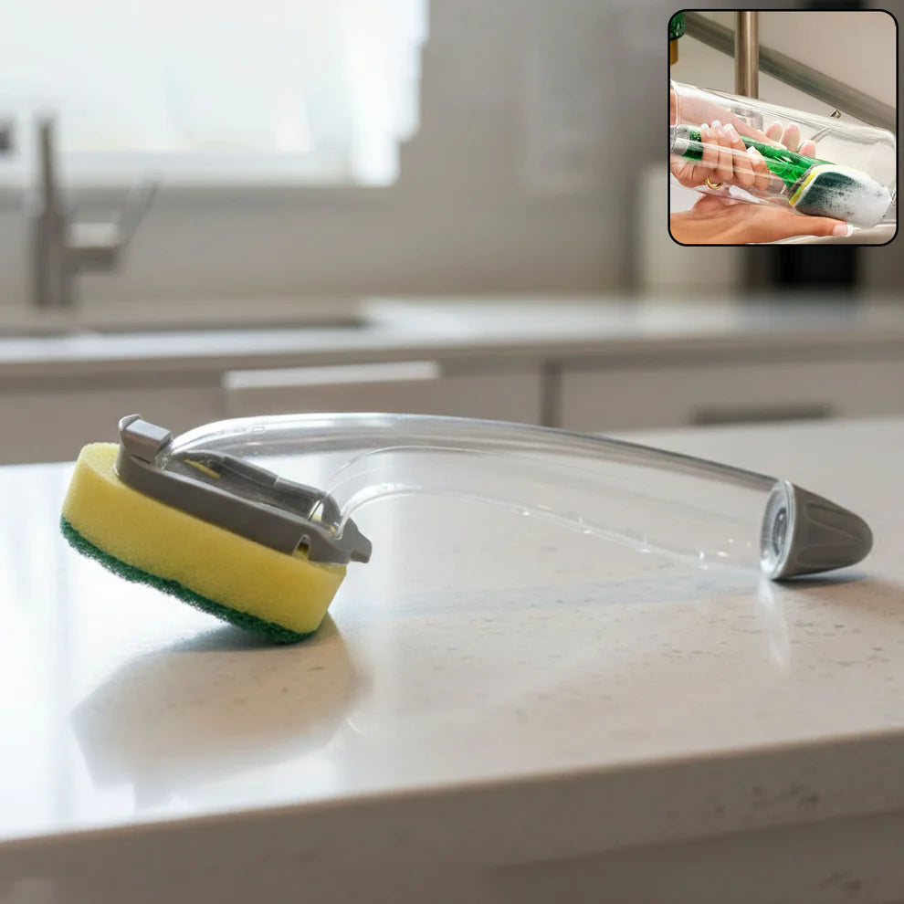 Soap Dispensing Dishwashing Scrubber Brush with Built-In Liquid Dispenser